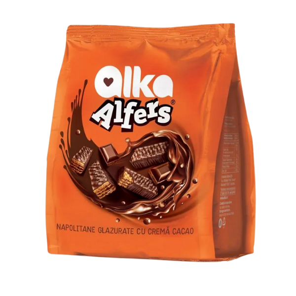 NAPOLITANE CU CR CACAO GLAZ CIOC CU LAPTE ALFERS 180G